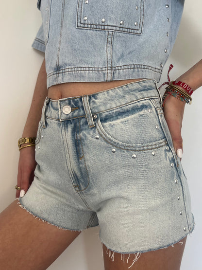 DENIM STUDS SHORT