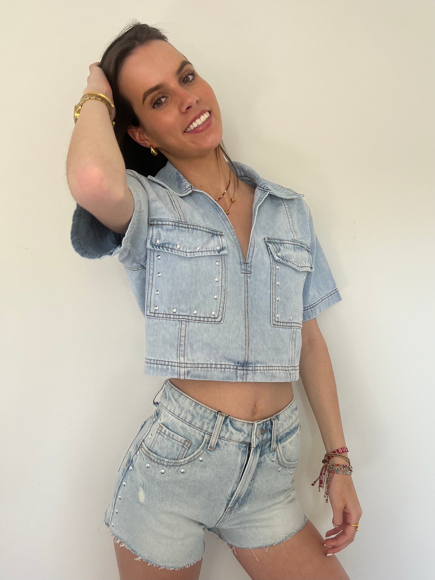 DENIM STUDS TOP
