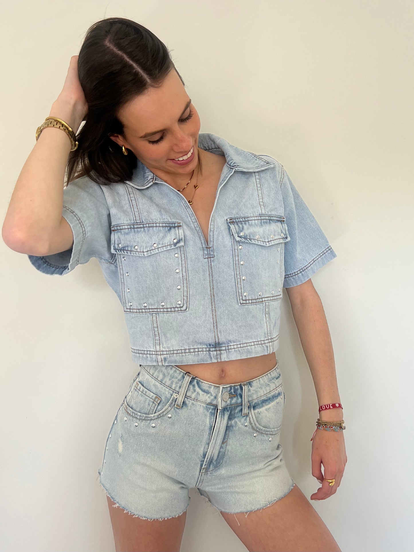 DENIM STUDS TOP