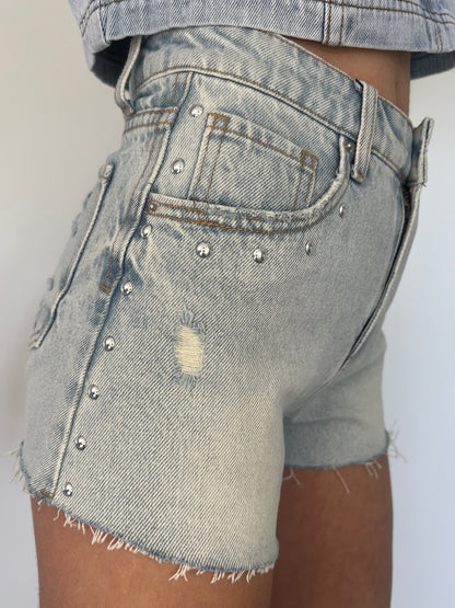 DENIM STUDS SHORT